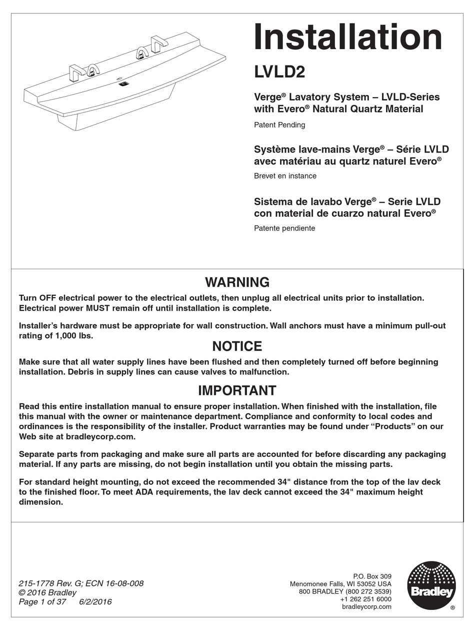 BRADLEY VERGE LVLD SERIES INSTALLATION MANUAL Pdf Download | ManualsLib