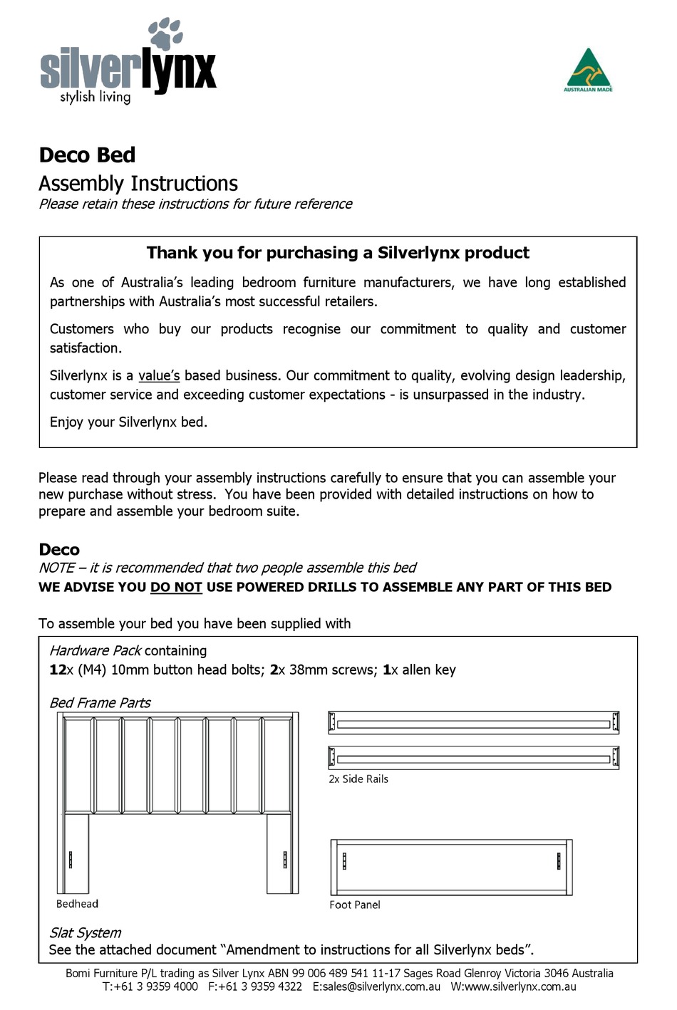 SILVERLYNX DECO BED ASSEMBLY INSTRUCTIONS Pdf Download ManualsLib