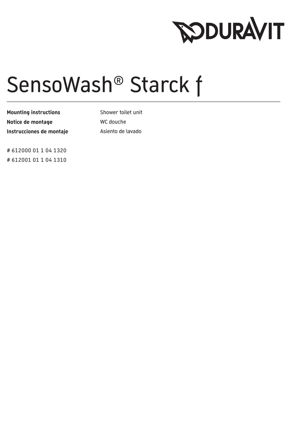DURAVIT SENSOWASH STARCK F MOUNTING INSTRUCTIONS Pdf Download ManualsLib
