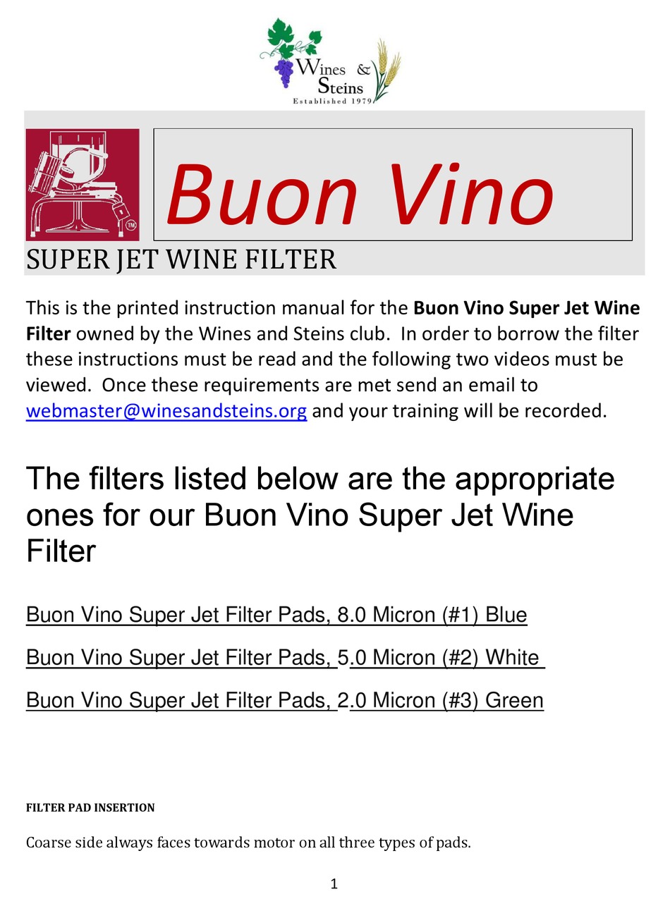 BUON VINO SUPER JET INSTRUCTIONS MANUAL Pdf Download ManualsLib