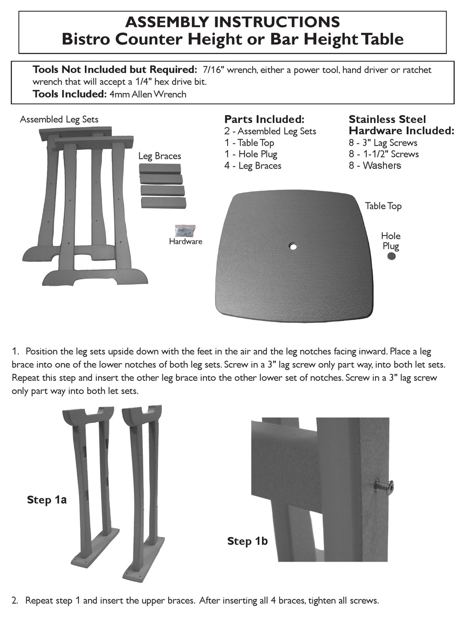 PERFECT CHOICE BISTRO COUNTER HEIGHT OR BAR HEIGHT TABLE ASSEMBLY