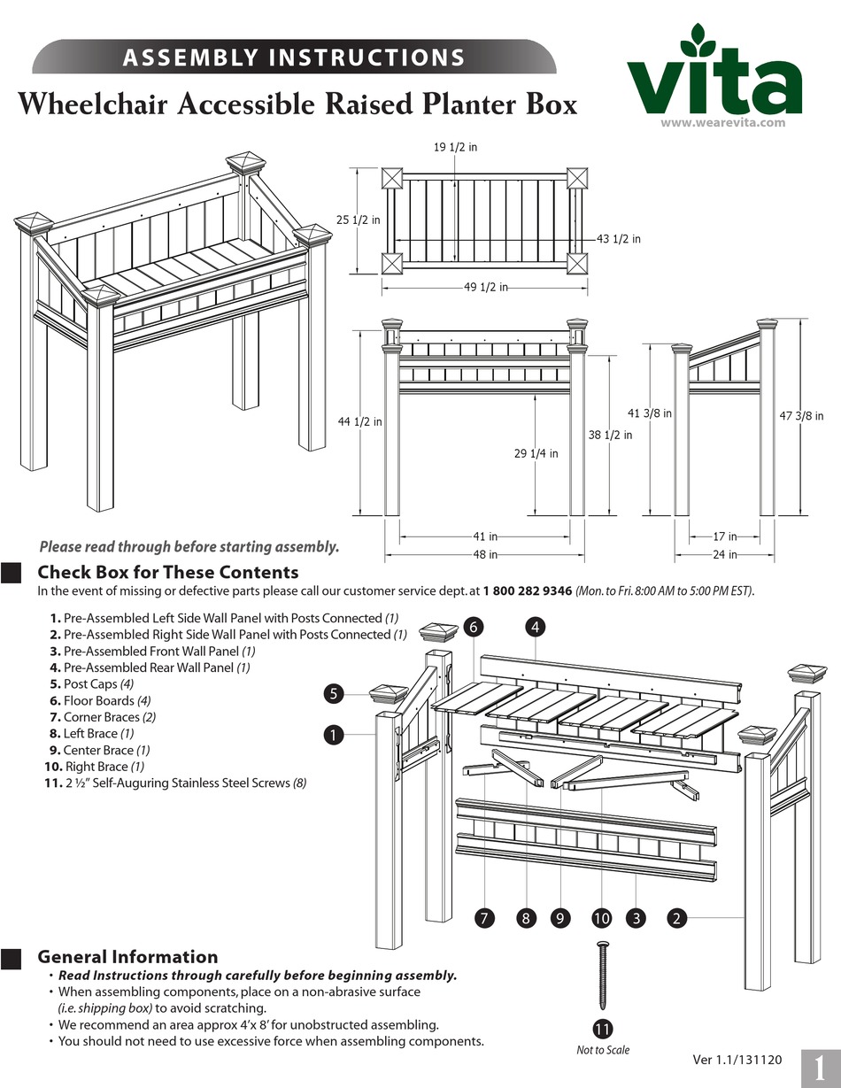 VITA WHEELCHAIR ACCESSIBLE RAISED PLANTER BOX AASSEMBLY INSTRUCTIONS
