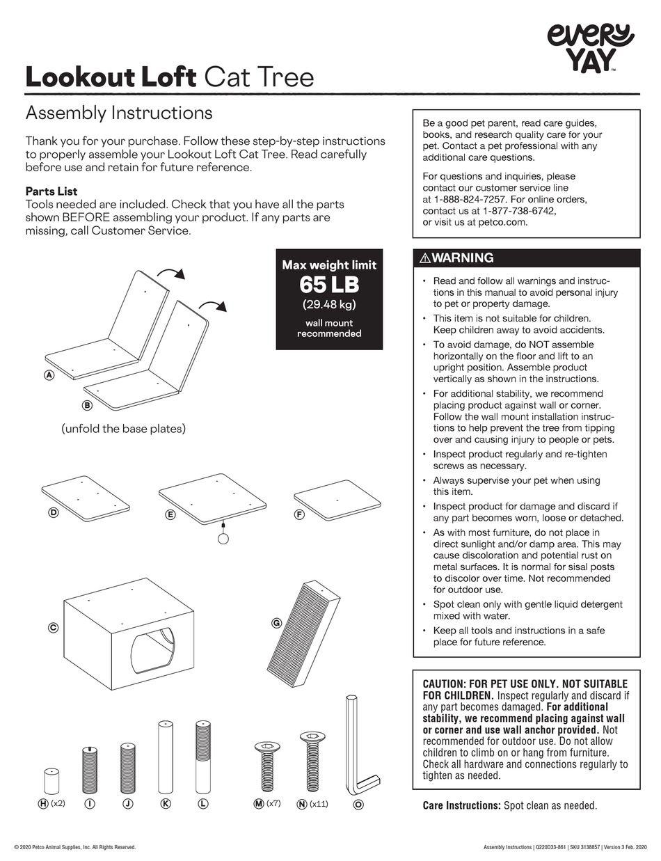 PETCO ANIMAL SUPPLIES LOOKOUT LOFT ASSEMBLY INSTRUCTIONS Pdf Download