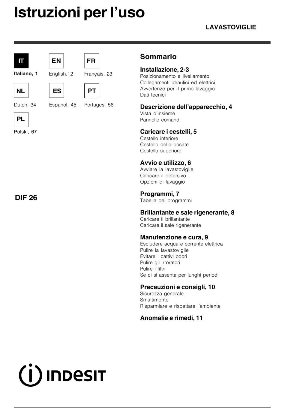 INDESIT DIF 26 OPERATING INSTRUCTIONS MANUAL Pdf Download ManualsLib