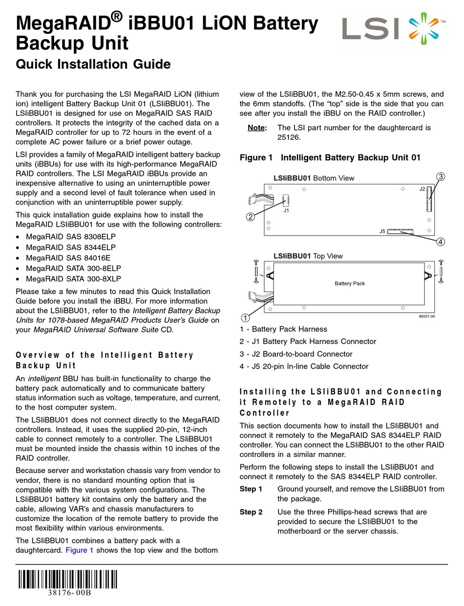 LSI MEGARAID IBBU01 QUICK INSTALLATION MANUAL Pdf Download ManualsLib