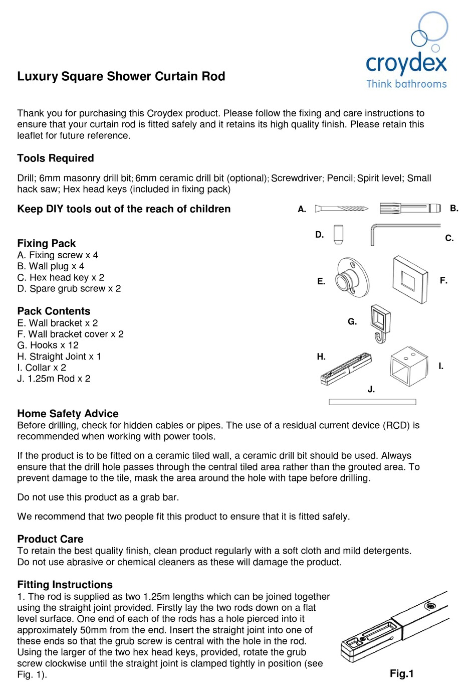 CROYDEX LUXURY SQUARE ROD AD116441 MANUAL Pdf Download ManualsLib