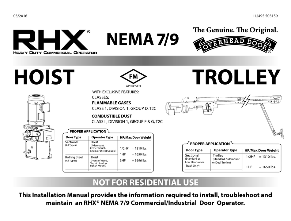 OVERHEAD DOOR RHX NEMA 7 INSTALLATION MANUAL Pdf Download ManualsLib