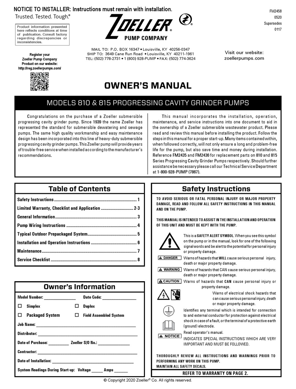 ZOELLER 810 OWNER'S MANUAL Pdf Download | ManualsLib