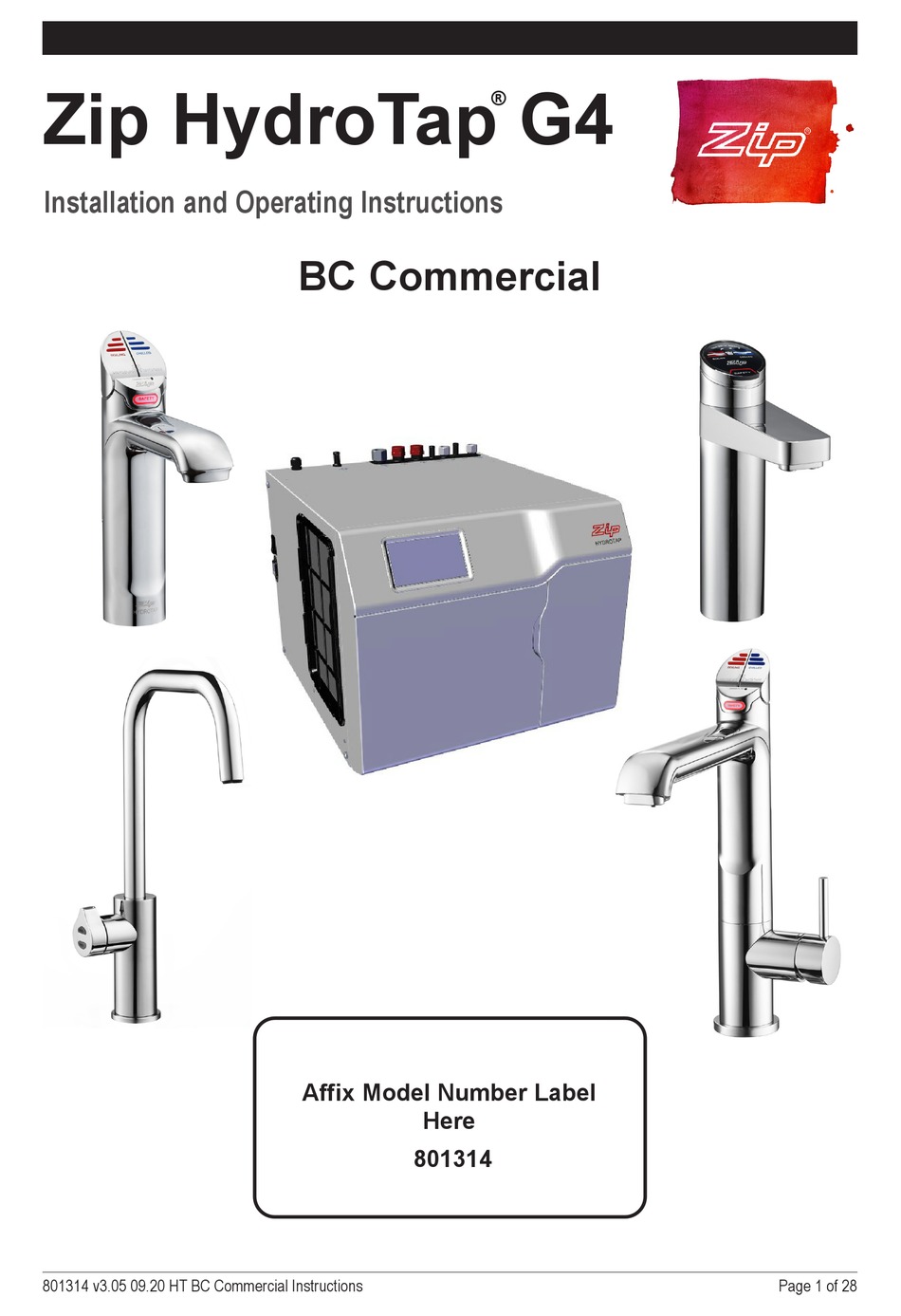 ZIP HYDROTAP G4 INSTALLATION AND OPERATING INSTRUCTIONS MANUAL Pdf