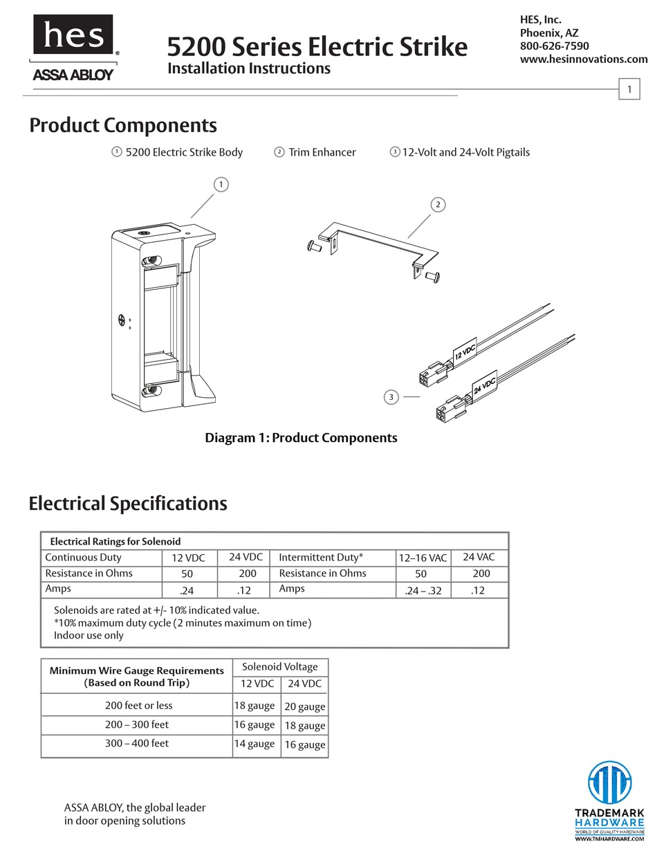 ASSA ABLOY HES 5200 SERIES INSTALLATION INSTRUCTIONS Pdf Download