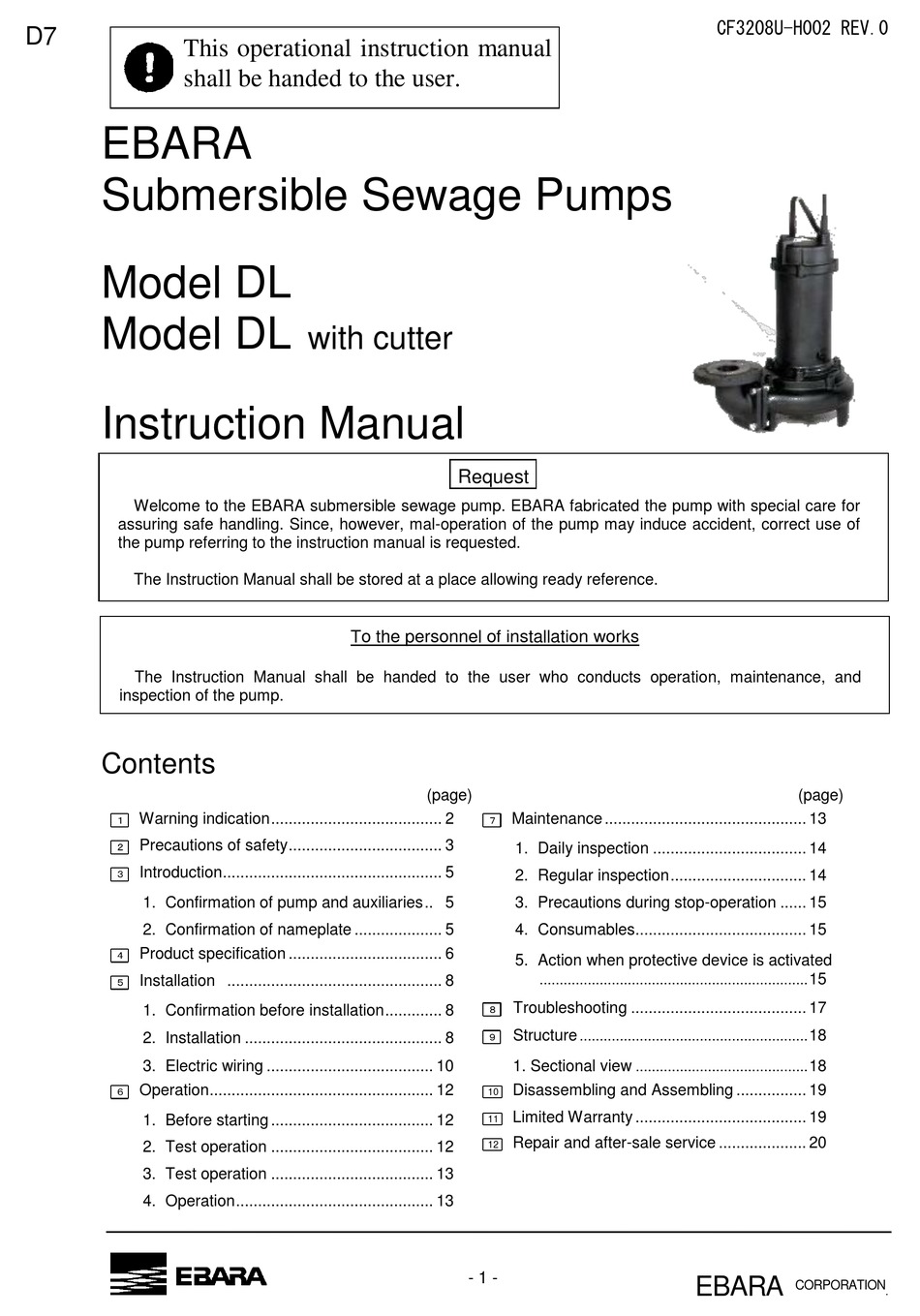 EBARA DL INSTRUCTION MANUAL Pdf Download ManualsLib