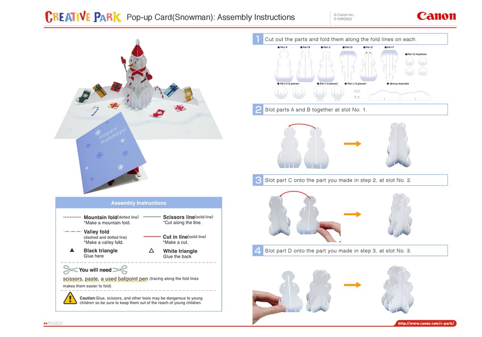 Canon Creative Park Pop Up Card Snowman Assembly Instructions Pdf Download Manualslib