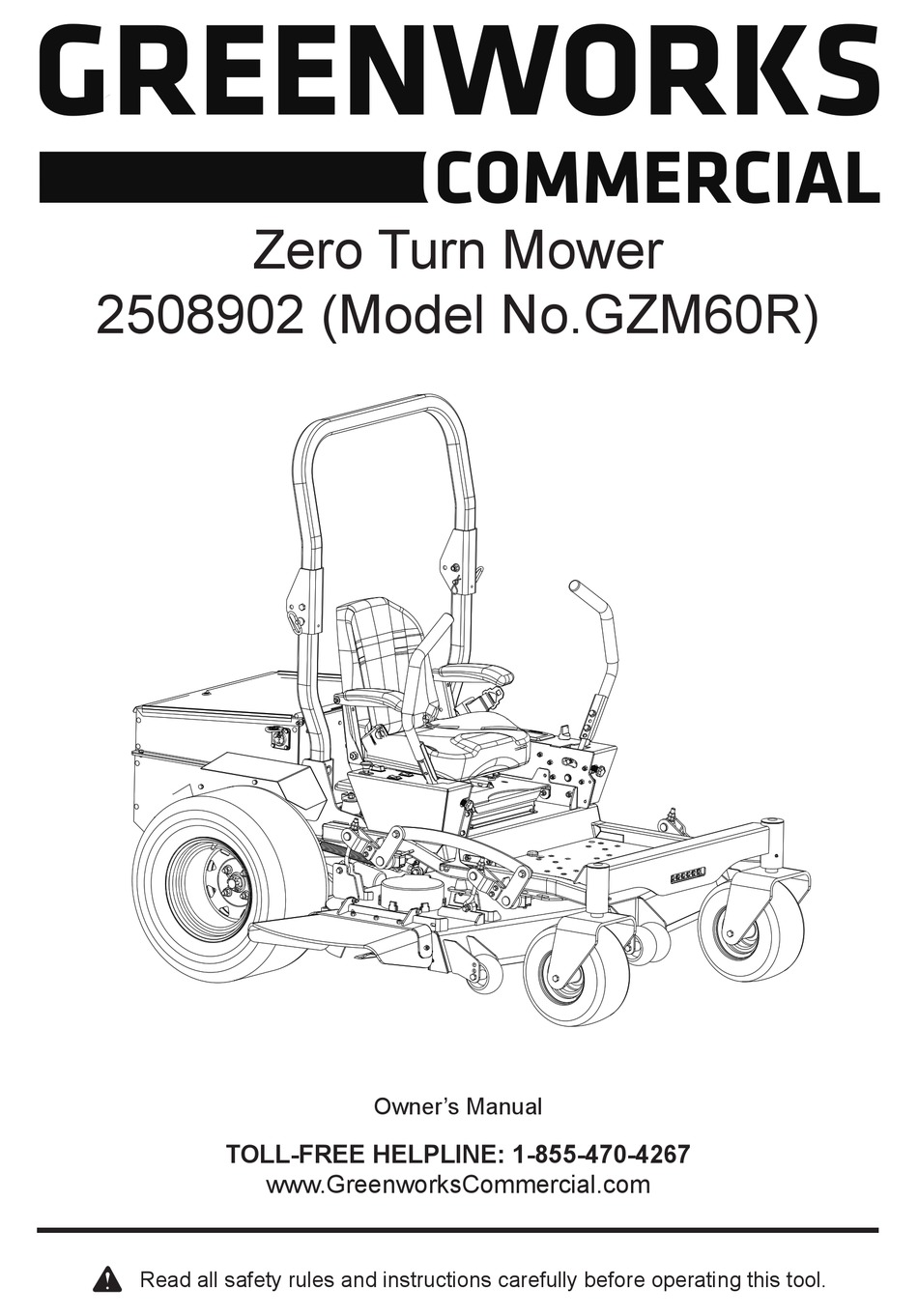 GREENWORKS COMMERCIAL ZERO TURN MOWER OWNER