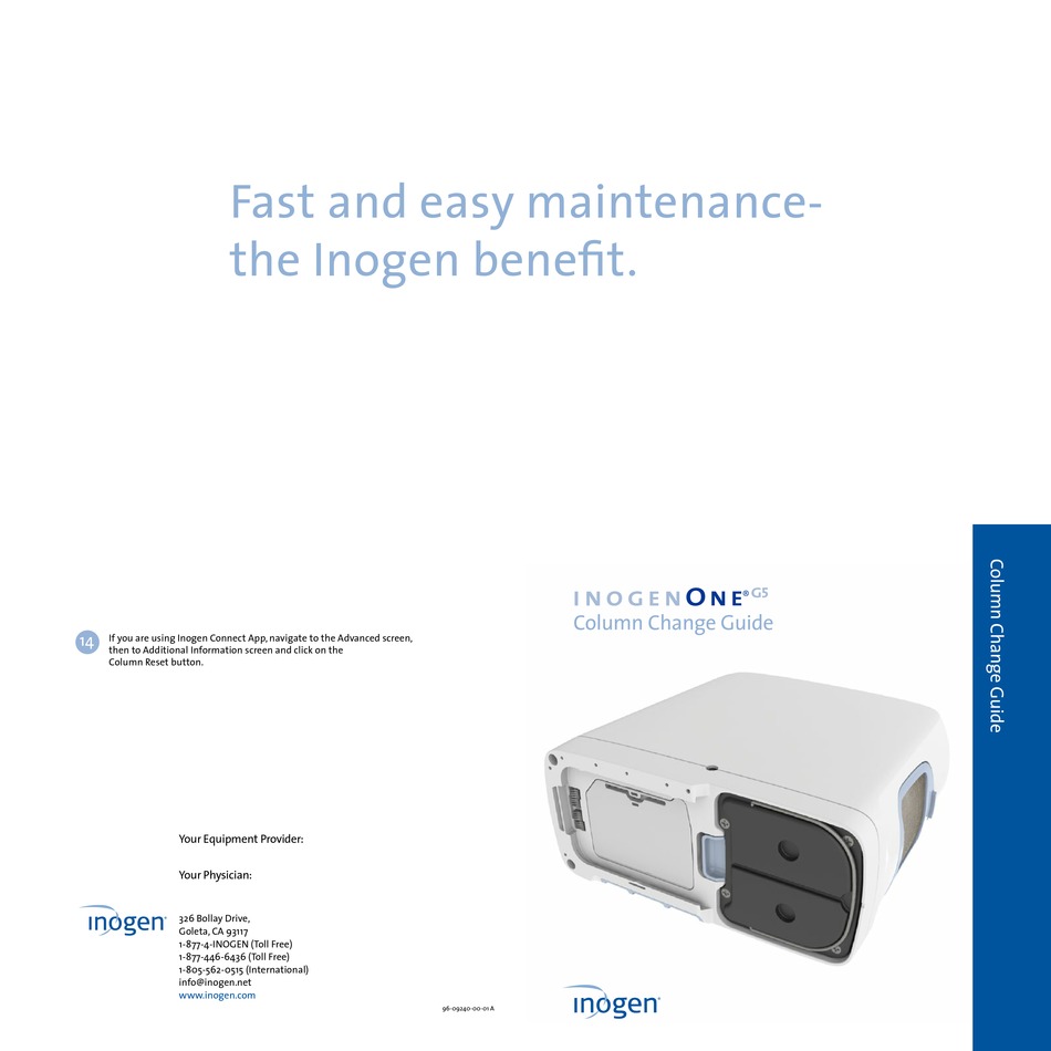 INOGEN ONE G5 QUICK MANUAL Pdf