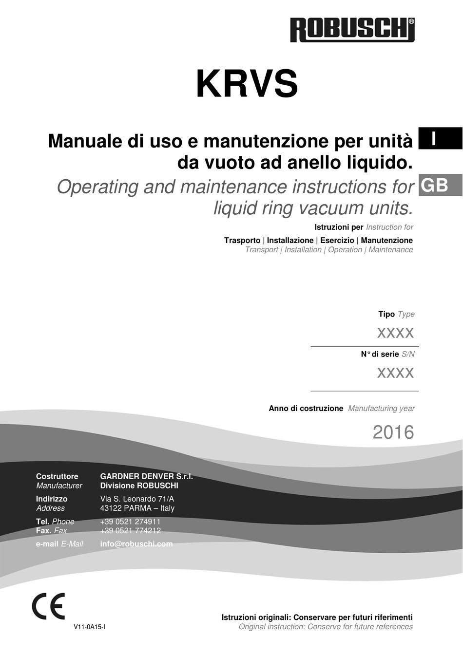 ROBUSCHI KRVS OPERATING AND MAINTENANCE INSTRUCTIONS MANUAL Pdf