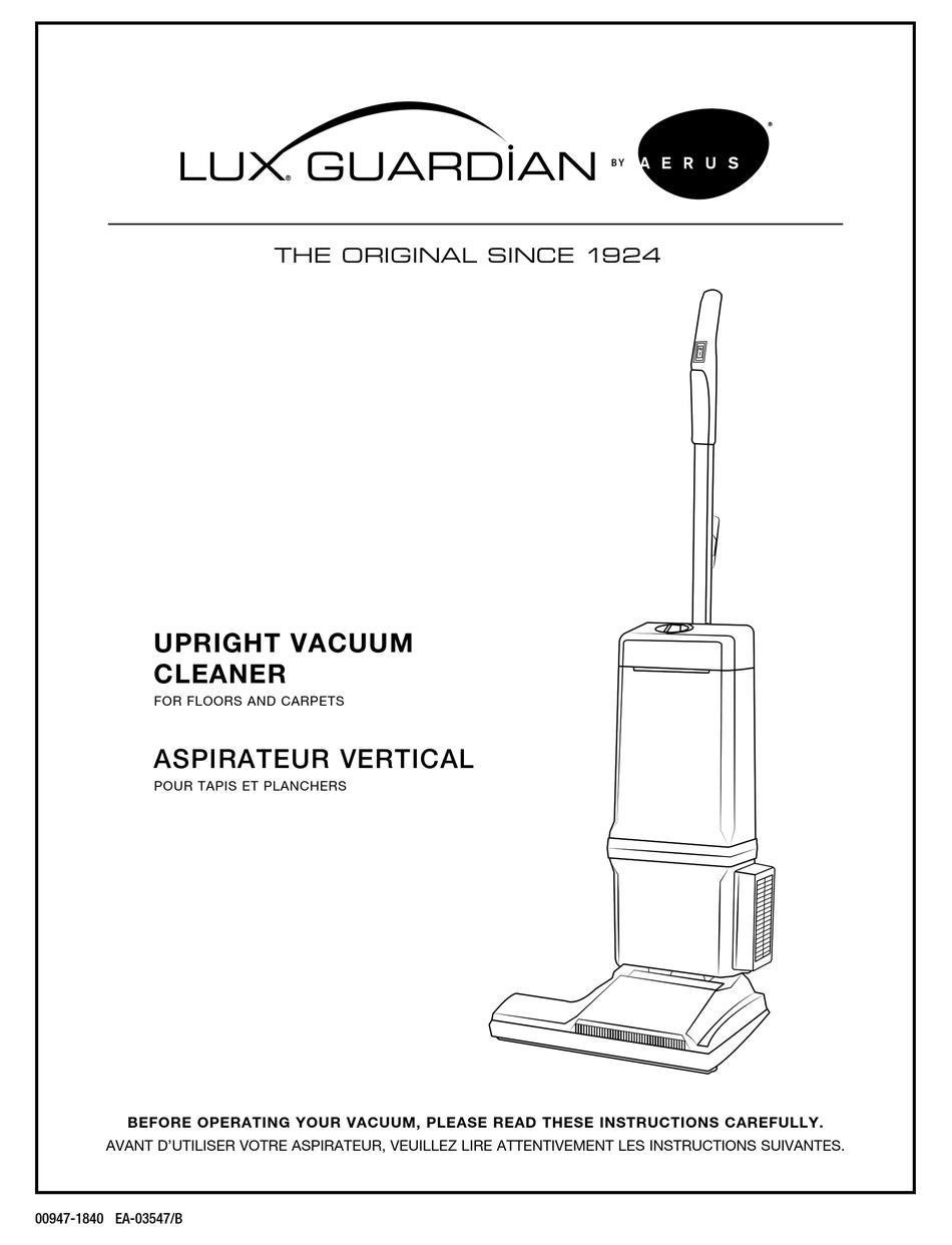 AERUS LUX GARDIAN INSTRUCTIONS MANUAL 