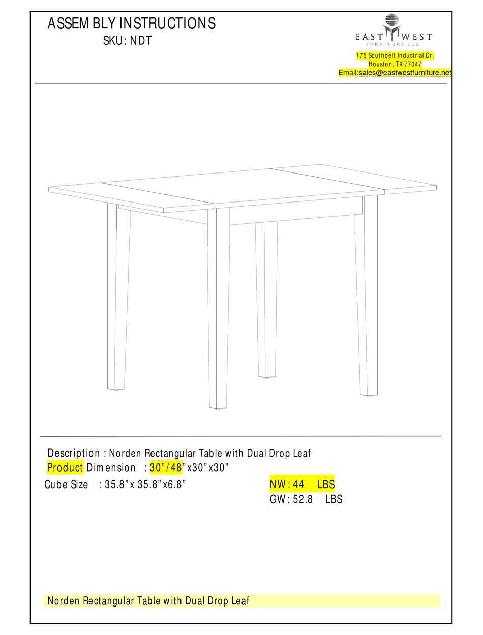 EAST WEST FURNITURE NORDEN NDT ASSEMBLY INSTRUCTIONS Pdf Download