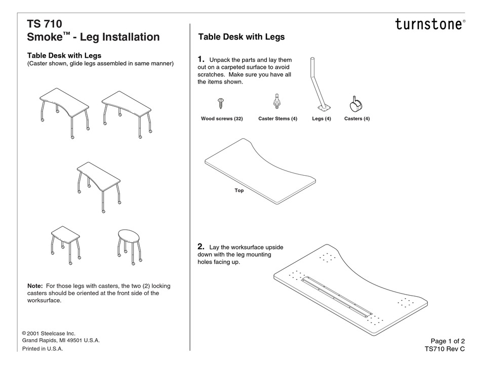 STEELCASE TURNSTONE SMOKE TS 710 INSTALLATION INSTRUCTIONS Pdf Download