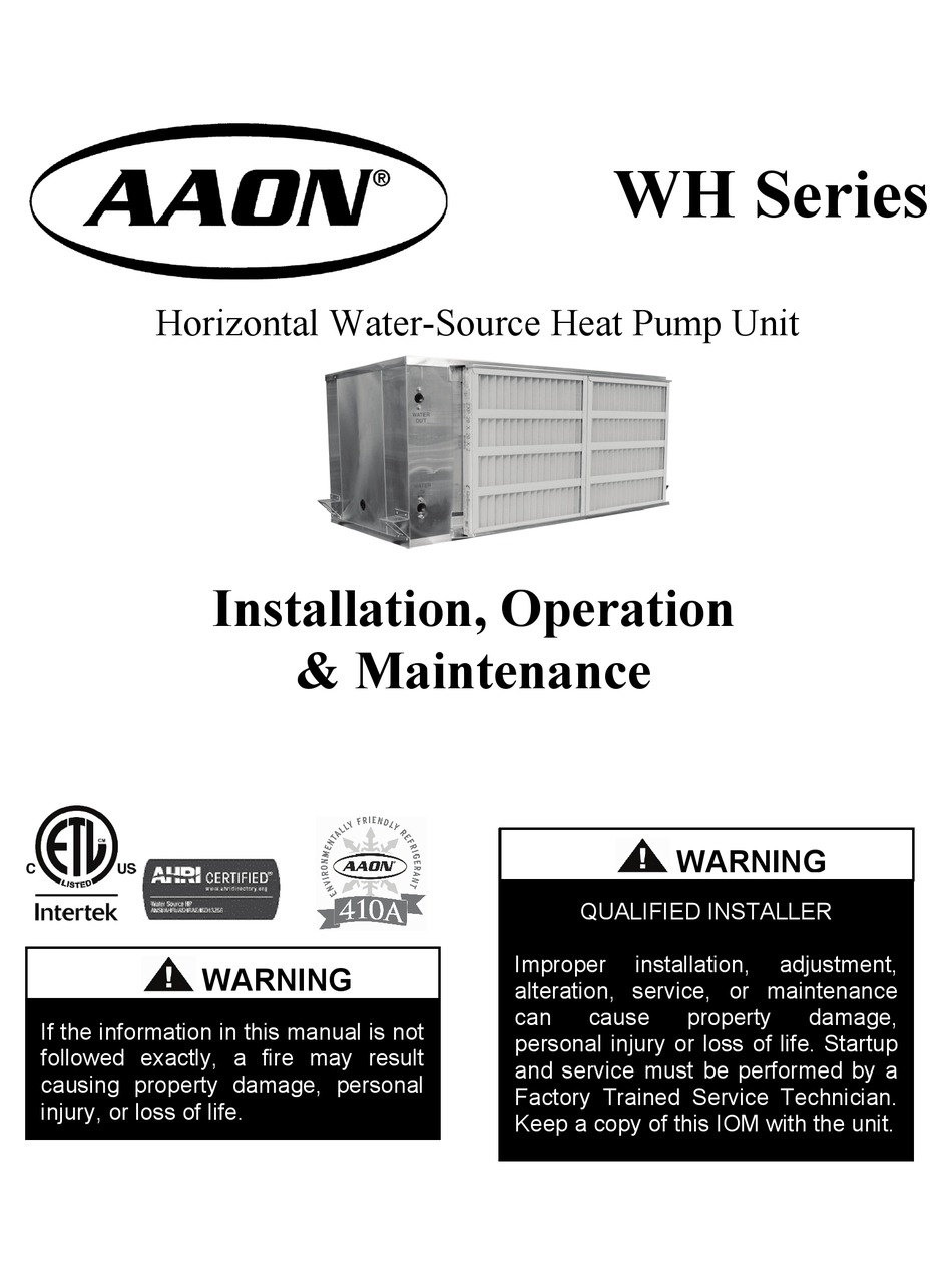 AAON WH SERIES INSTALLATION OPERATION & MAINTENANCE Pdf Download ...