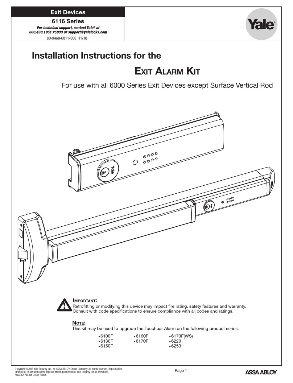 YALE 6116 SERIES INSTALLATION INSTRUCTIONS MANUAL Pdf Download ManualsLib