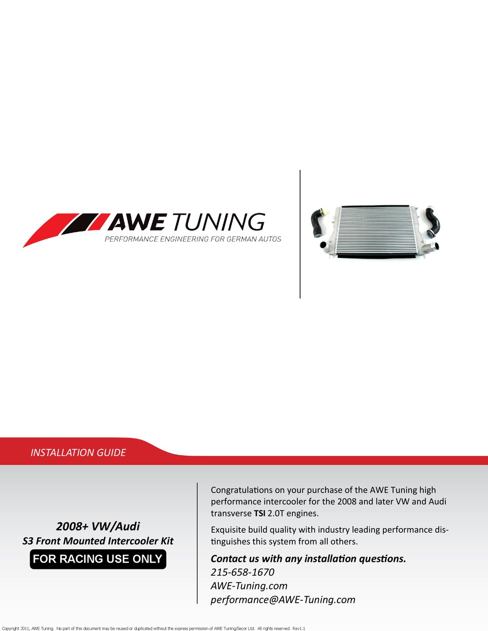 AWE TUNING S3 INTERCOOLER INSTALLATION MANUAL Pdf Download ManualsLib