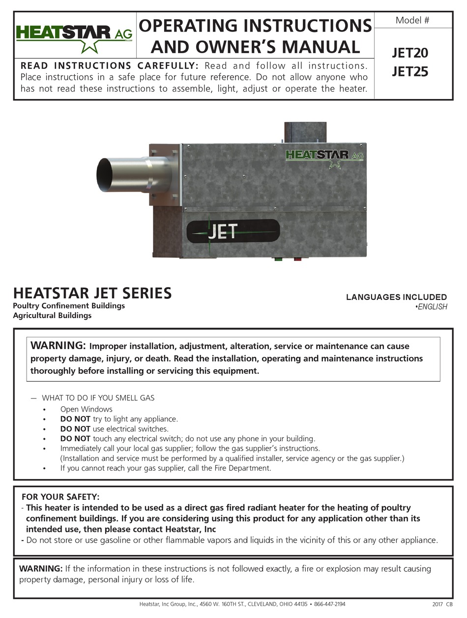 HEATSTAR JET20 OPERATING INSTRUCTIONS AND OWNER'S MANUAL Pdf Download