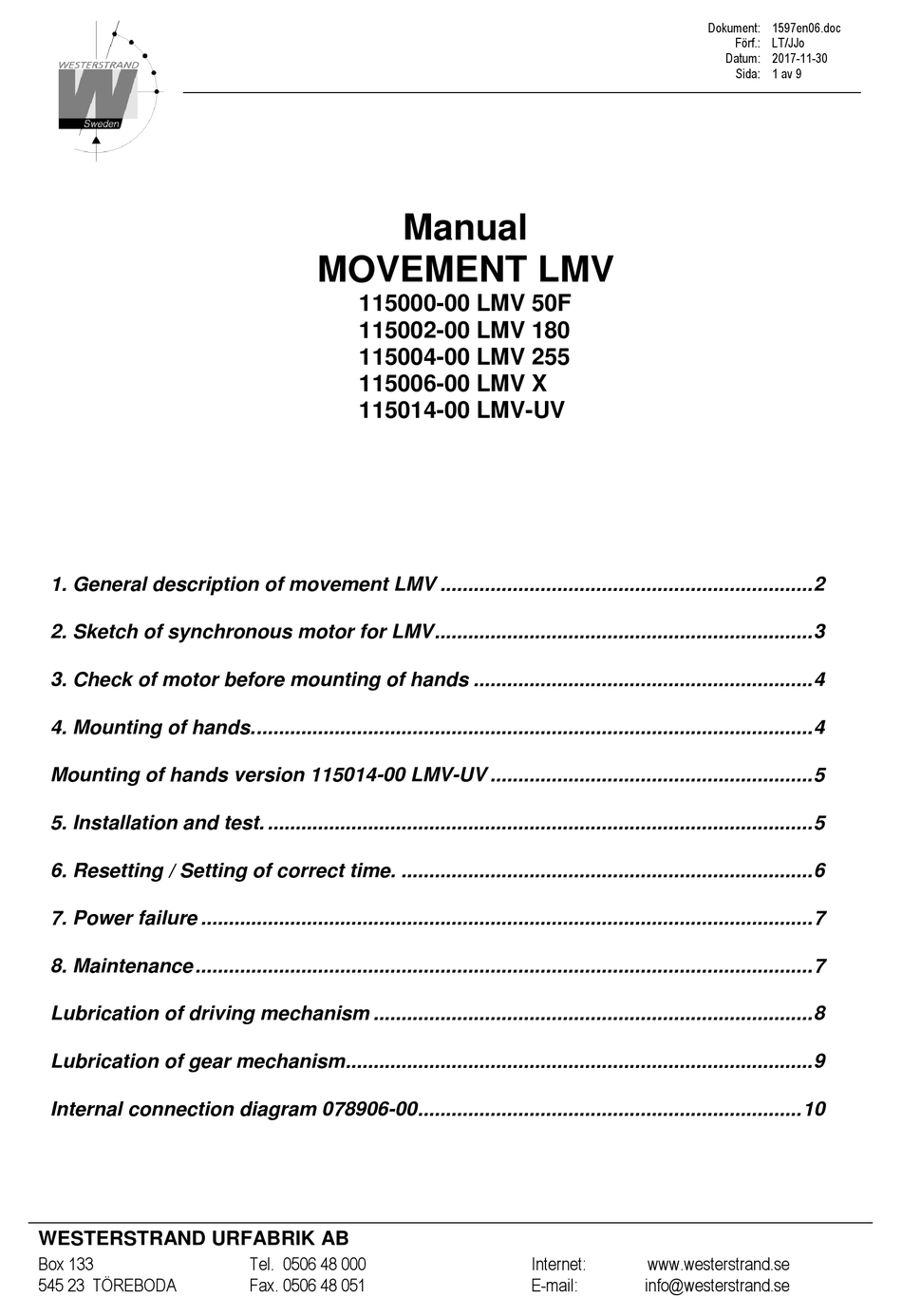 WESTERSTRAND LMV 50F MANUAL Pdf Download ManualsLib