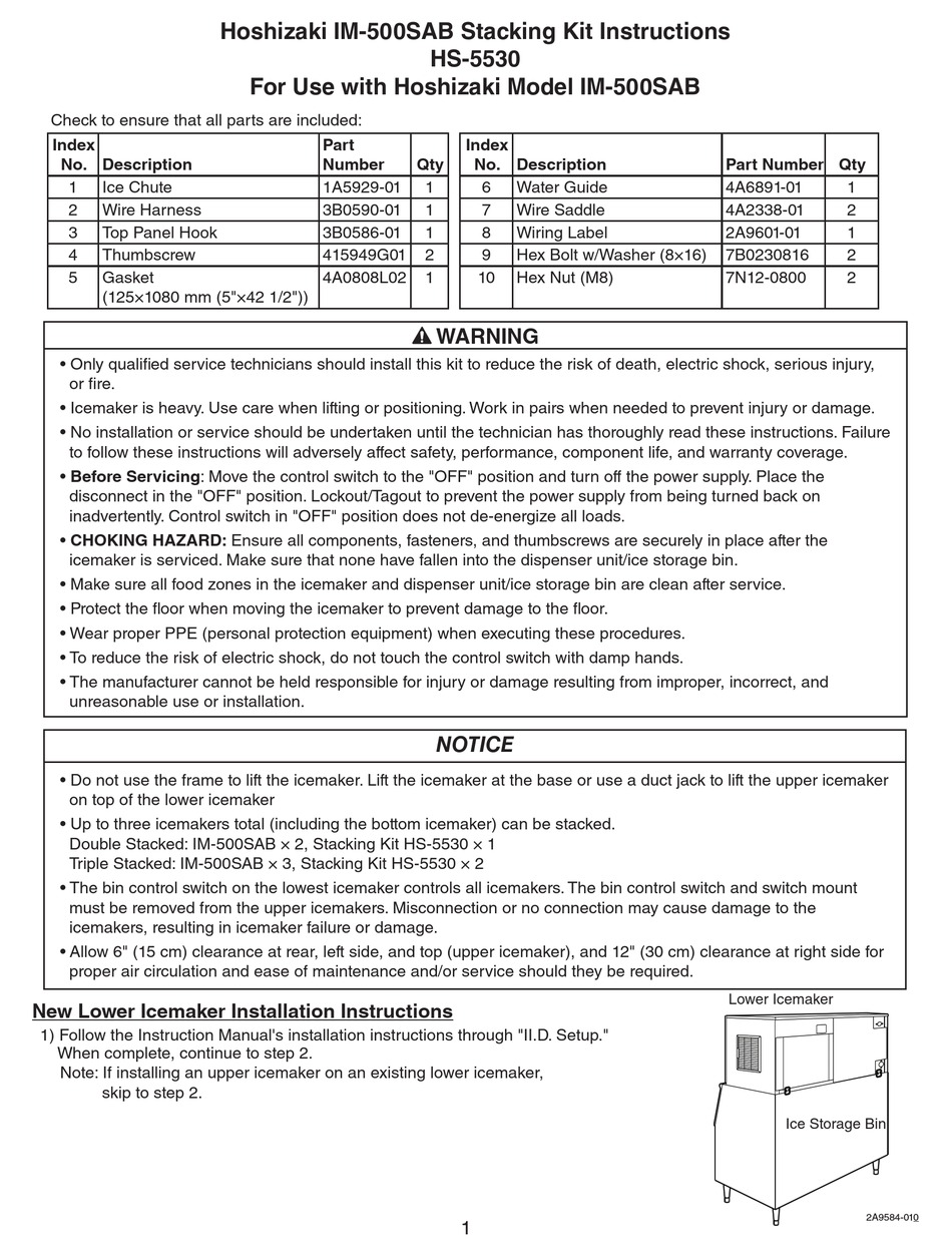 HOSHIZAKI HS5530 INSTRUCTIONS MANUAL Pdf Download ManualsLib