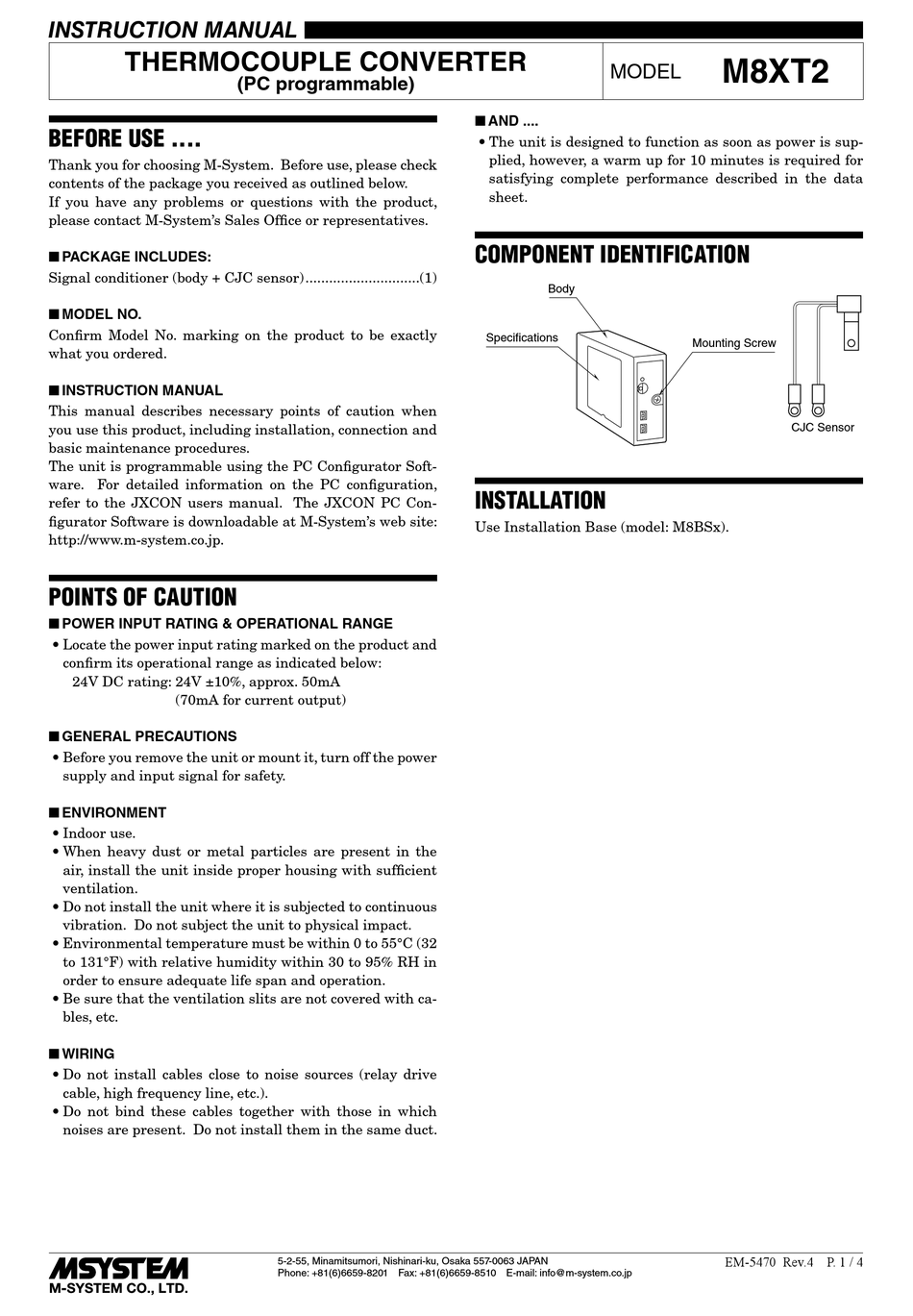 M-SYSTEM M8XT2 INSTRUCTION MANUAL Pdf Download | ManualsLib