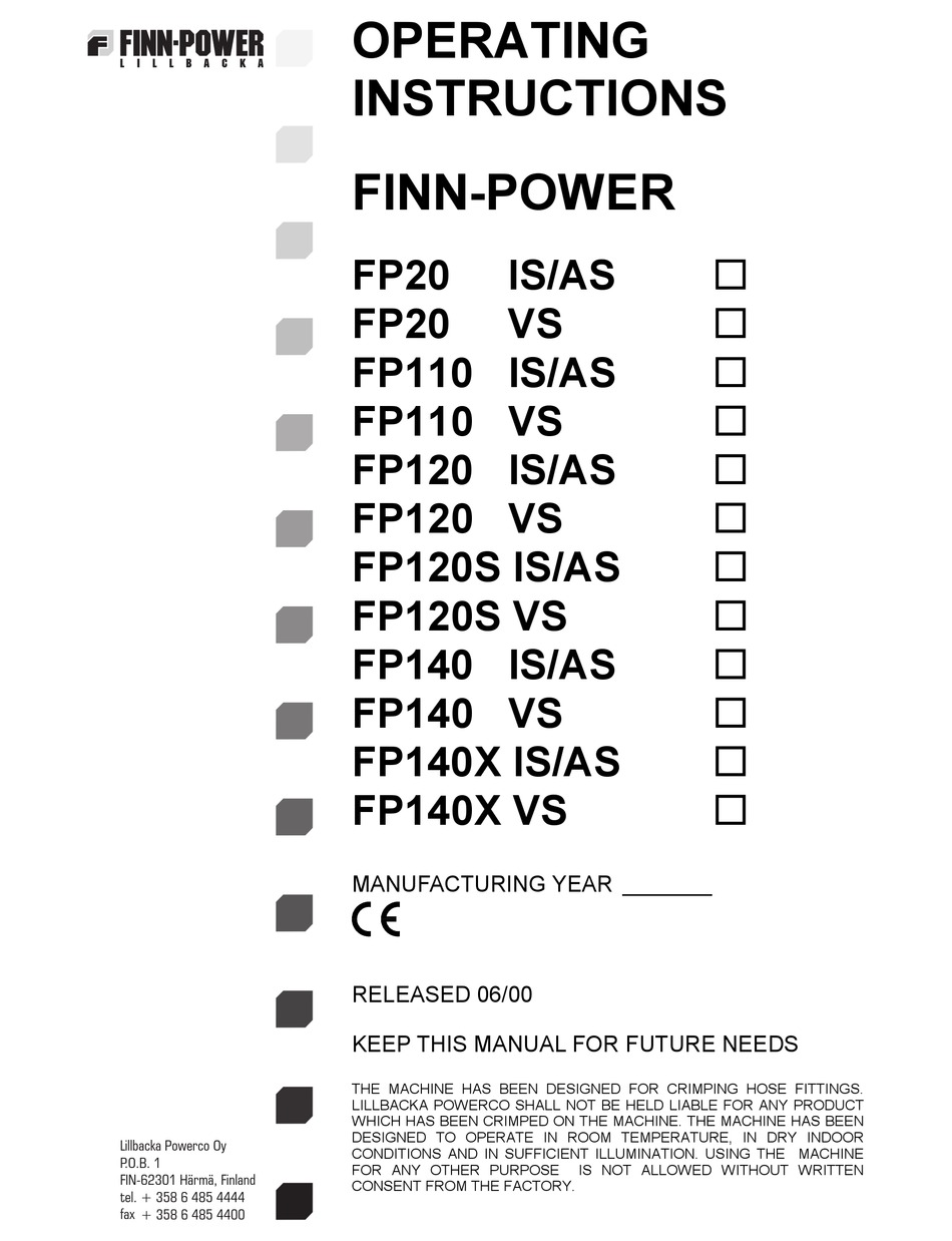 FINNPOWER FP20 IS/AS OPERATING INSTRUCTIONS MANUAL Pdf Download ManualsLib