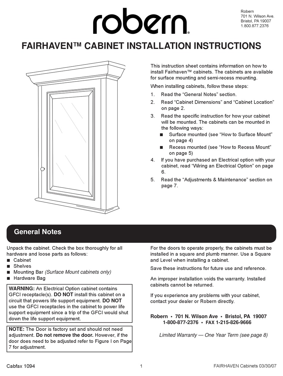 ROBERN FAIRHAVEN INSTALLATION INSTRUCTIONS MANUAL Pdf Download ManualsLib
