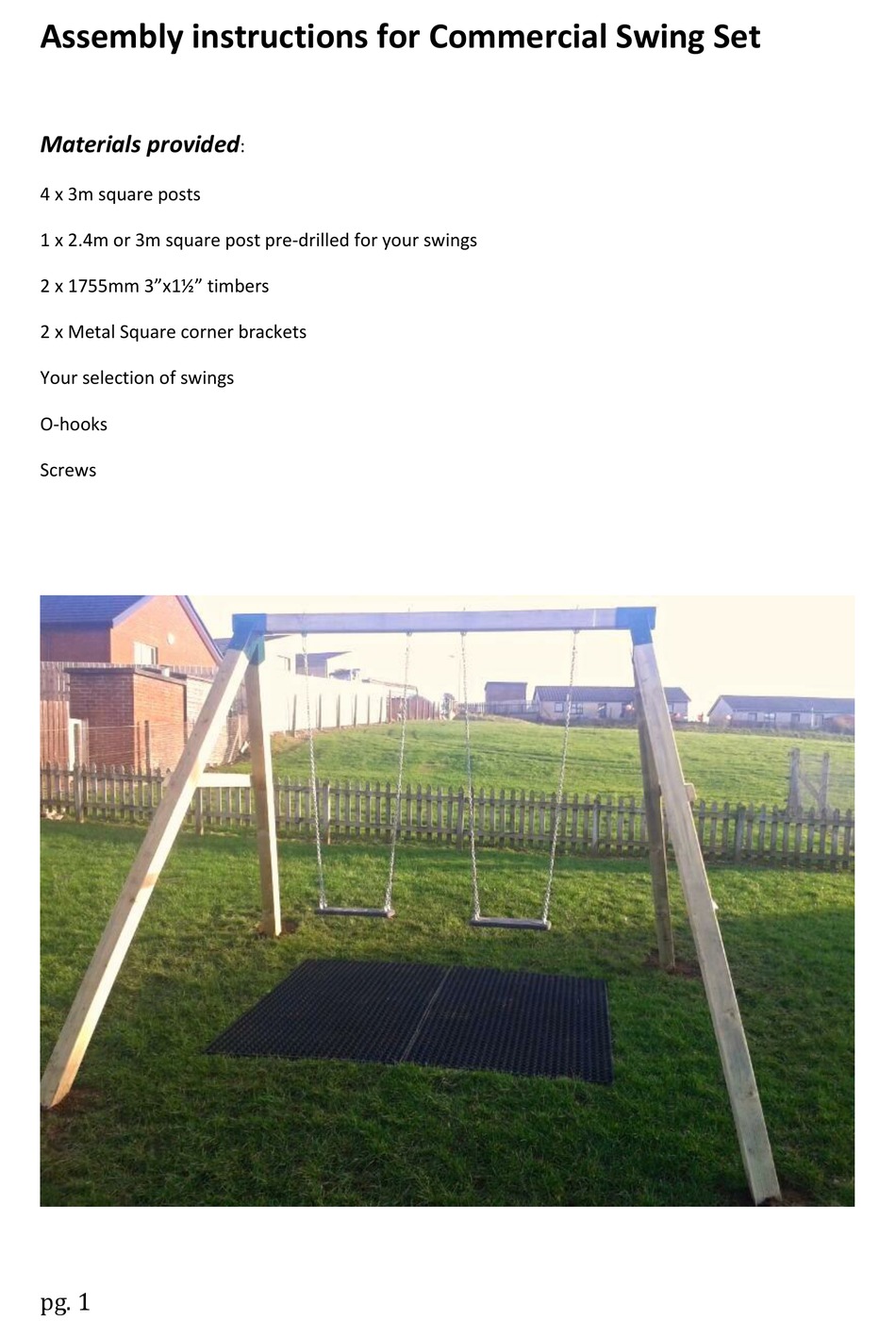 NI CLIMBING FRAMES COMMERCIAL SWING SET ASSEMBLY INSTRUCTIONS Pdf