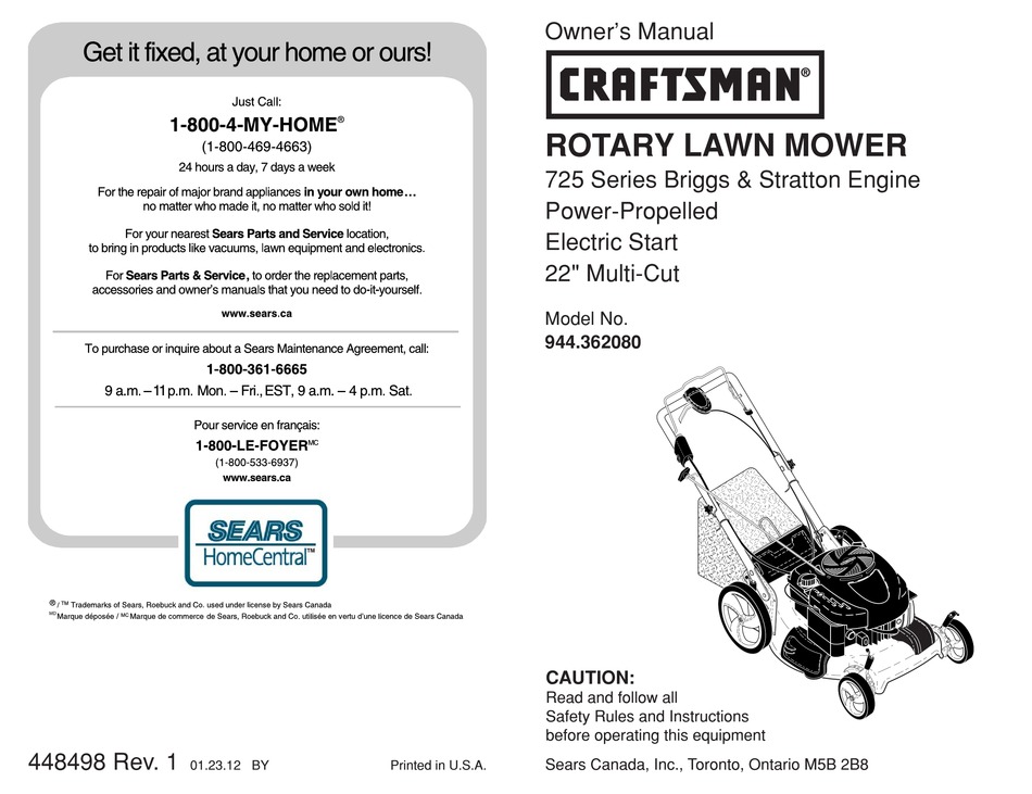 CRAFTSMAN 944.362080 OWNER'S MANUAL Pdf Download