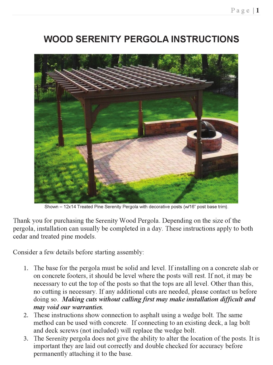 PERGOLA KITS USA WOOD SERENITY PERGOLA INSTRUCTIONS MANUAL Pdf Download