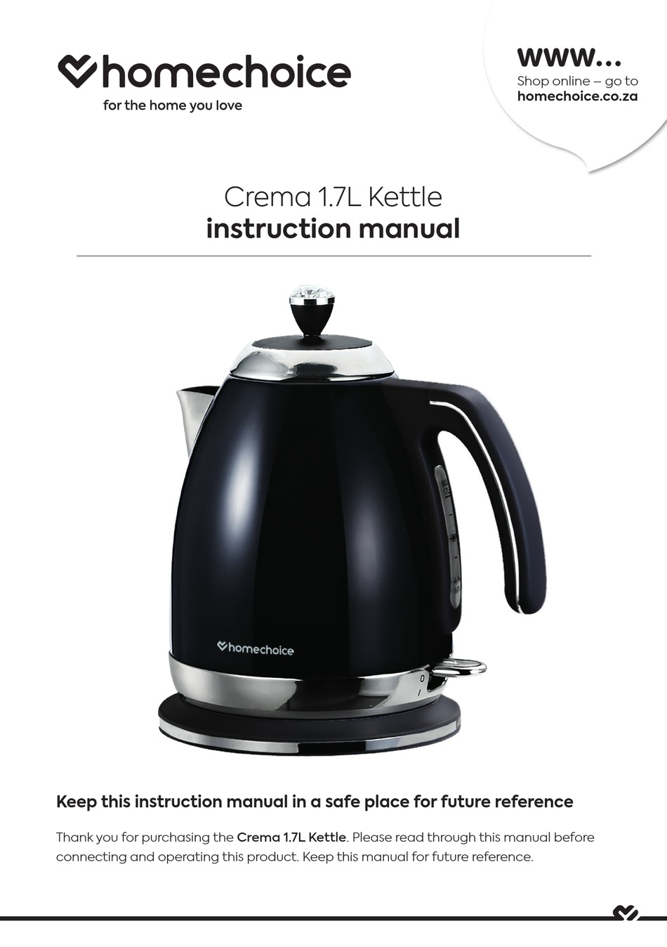 HOMECHOICE CREMA 1.7L KETTLE INSTRUCTION MANUAL Pdf Download ManualsLib