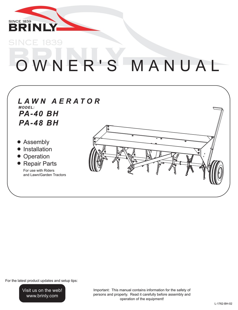 BRINLY PA40 BH ASSEMBLY/INSTALLATION/OPERATING INSTRUCTIONS Pdf