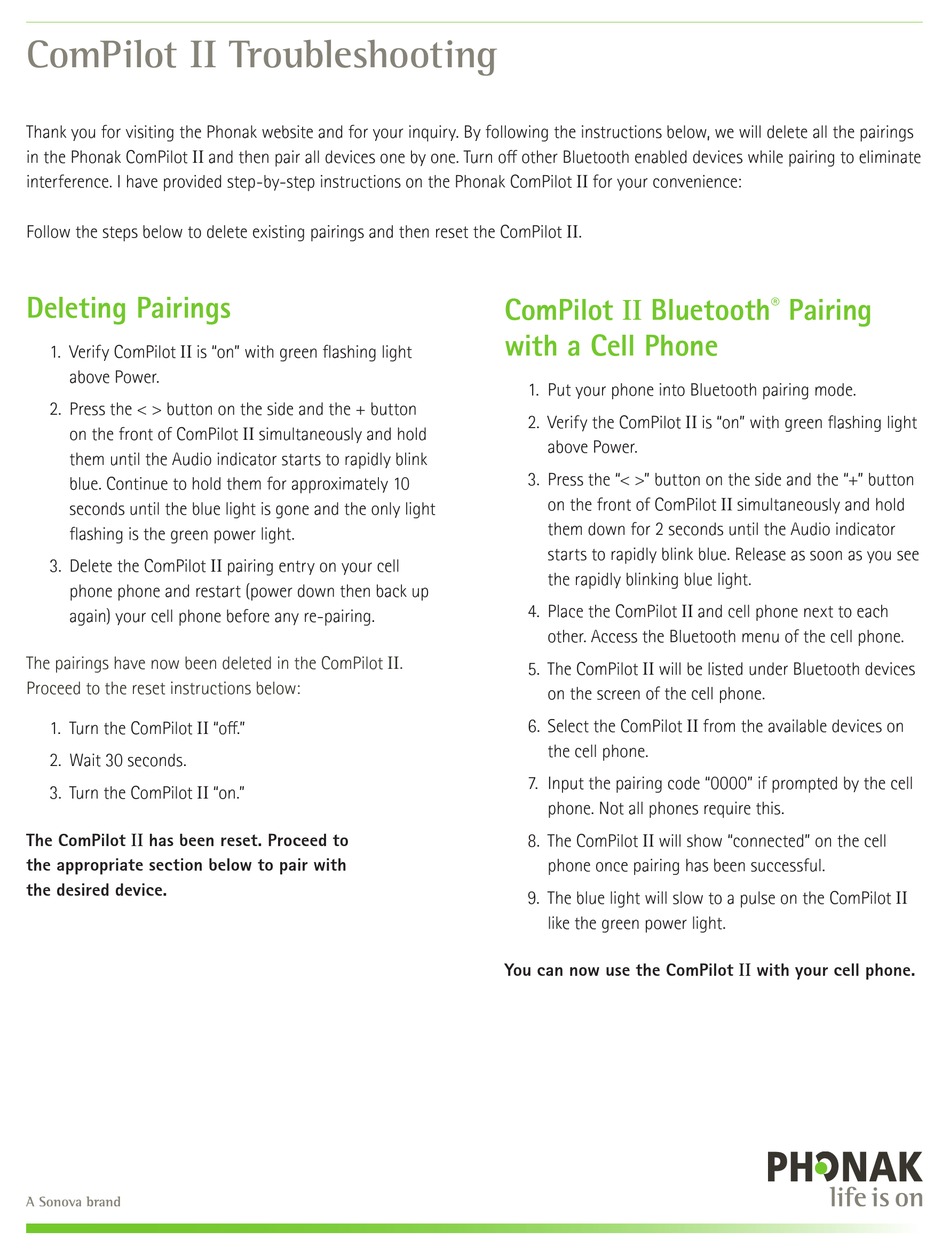 PHONAK COMPILOT II TROUBLESHOOTING Pdf Download ManualsLib