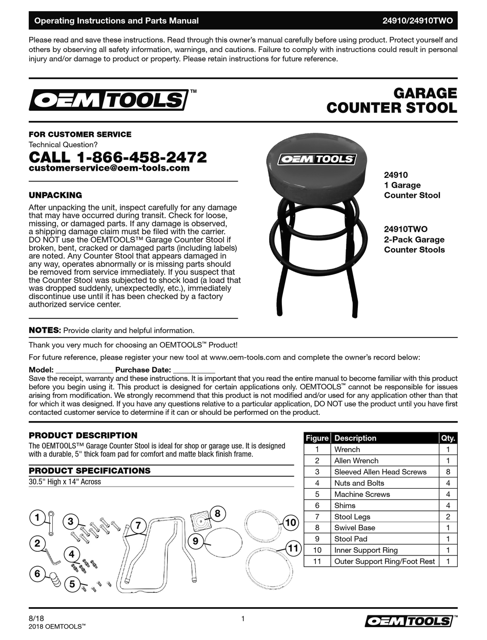 OEM TOOLS 24910 OPERATING INSTRUCTIONS AND PARTS MANUAL Pdf Download ...