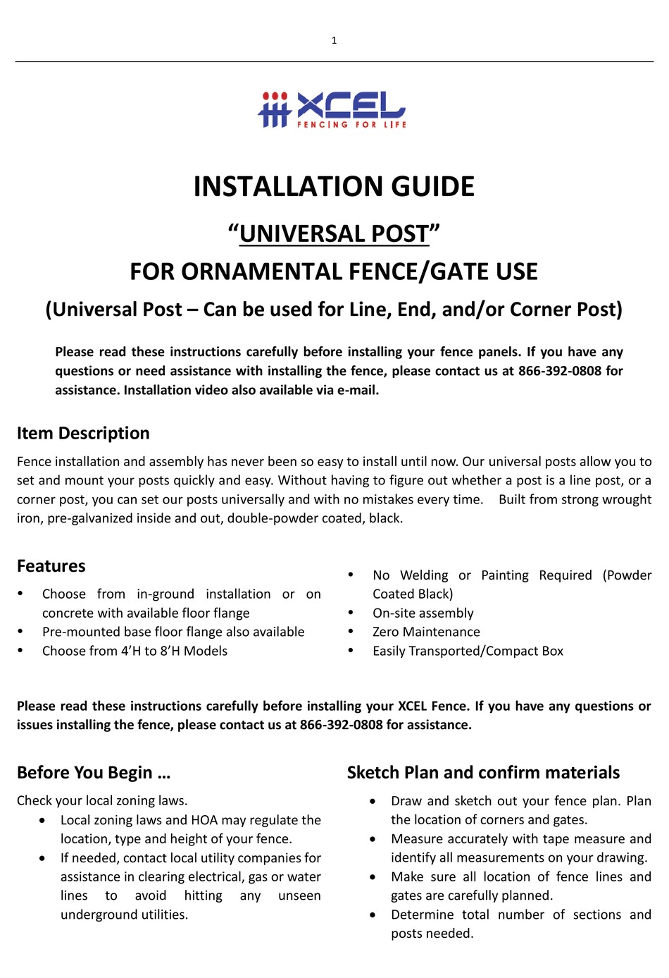 XCEL UNIVERSAL POST INSTALLATION MANUAL Pdf Download ManualsLib