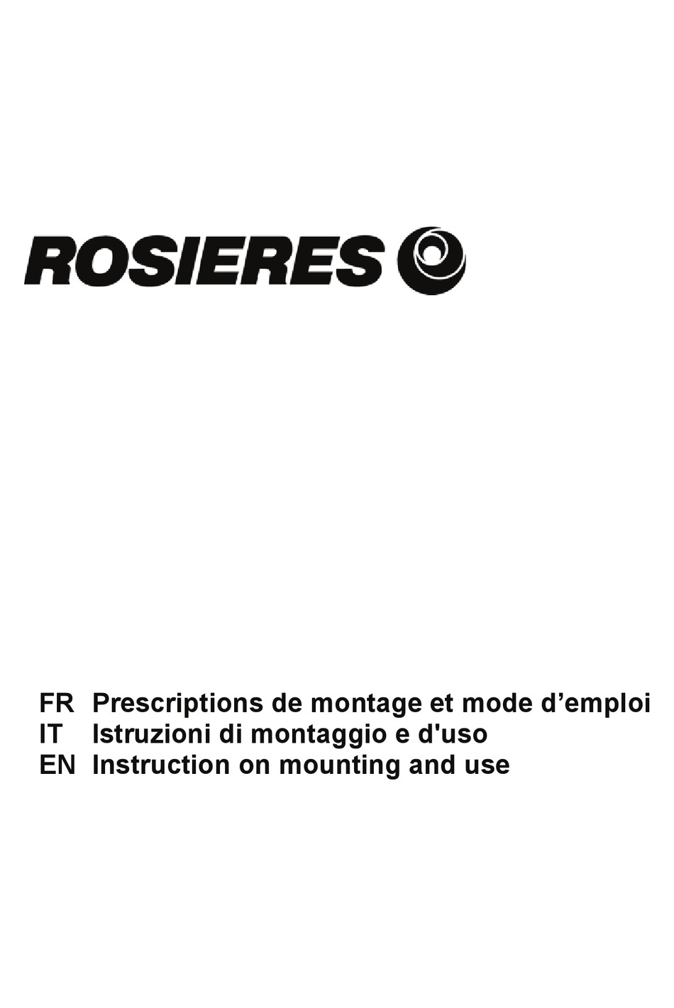 ROSIERES RHC 626/1 RB INSTRUCTION ON MOUNTING AND USE MANUAL Pdf