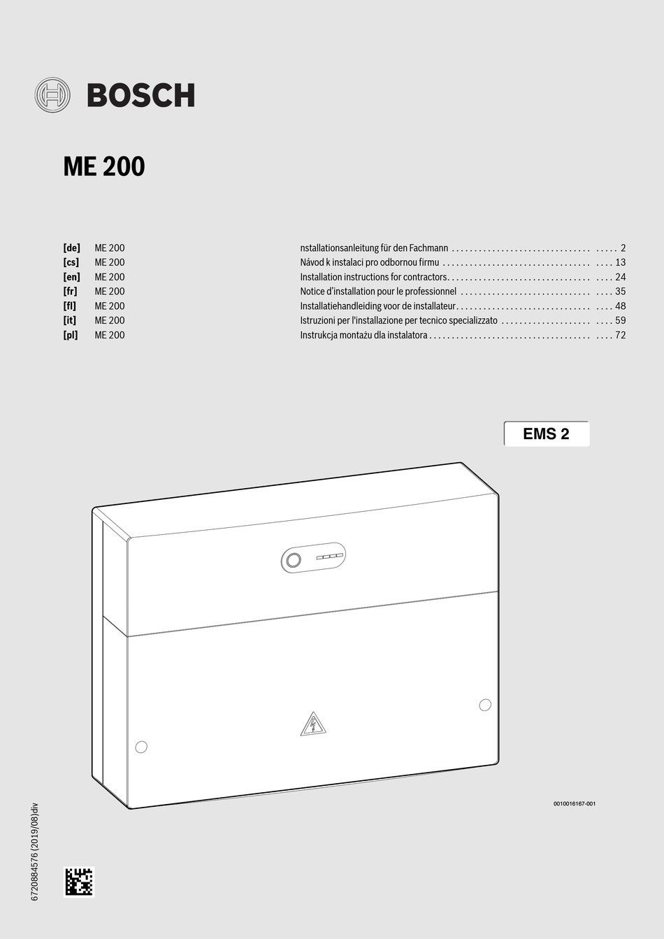 BOSCH ME 200 INSTALLATION INSTRUCTIONS FOR CONTRACTORS Pdf Download