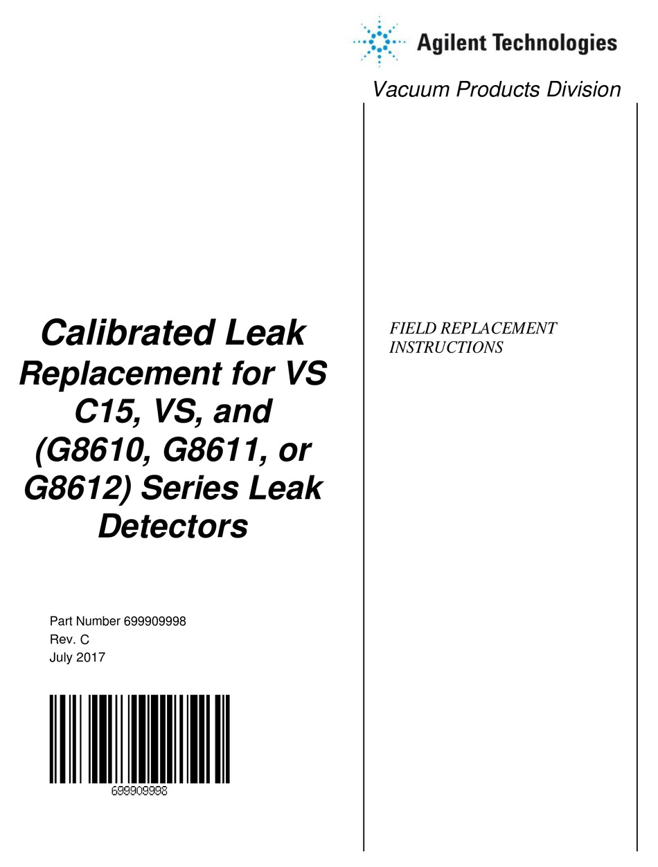 AGILENT TECHNOLOGIES VS C15 SERIES FIELD REPLACEMENT INSTRUCTIONS Pdf