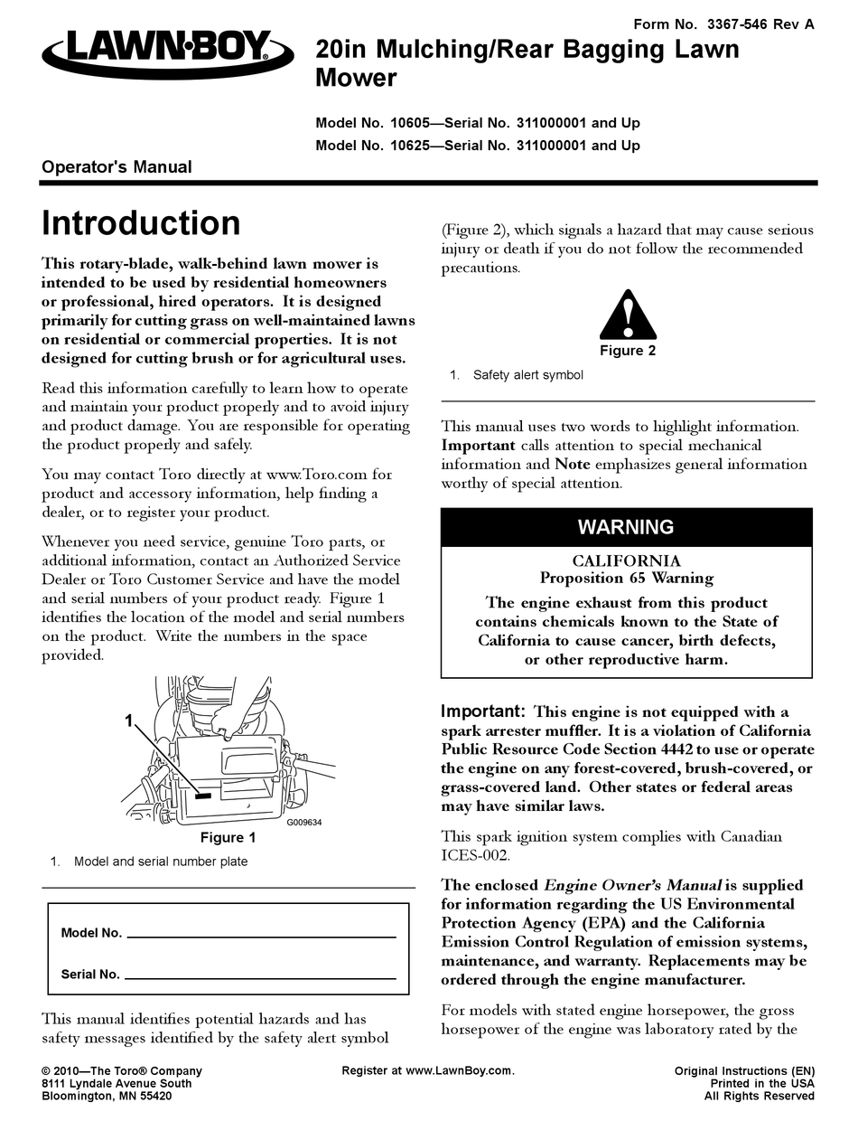 LAWNBOY 10605 OPERATOR'S MANUAL Pdf Download ManualsLib