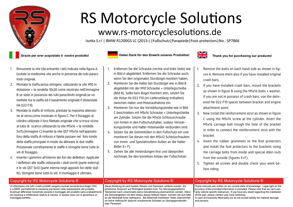 RS MOTORCYCLE SOLUTIONS SP7866 MANUAL Pdf Download ManualsLib
