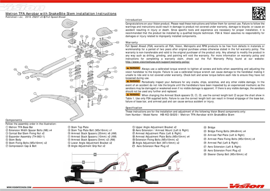 VISION METRON TFA AEROBAR INSTALLATION INSTRUCTIONS Pdf Download ...