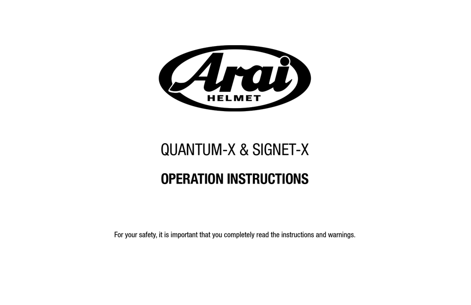 ARAI QUANTUMX OPERATION INSTRUCTIONS MANUAL Pdf Download ManualsLib