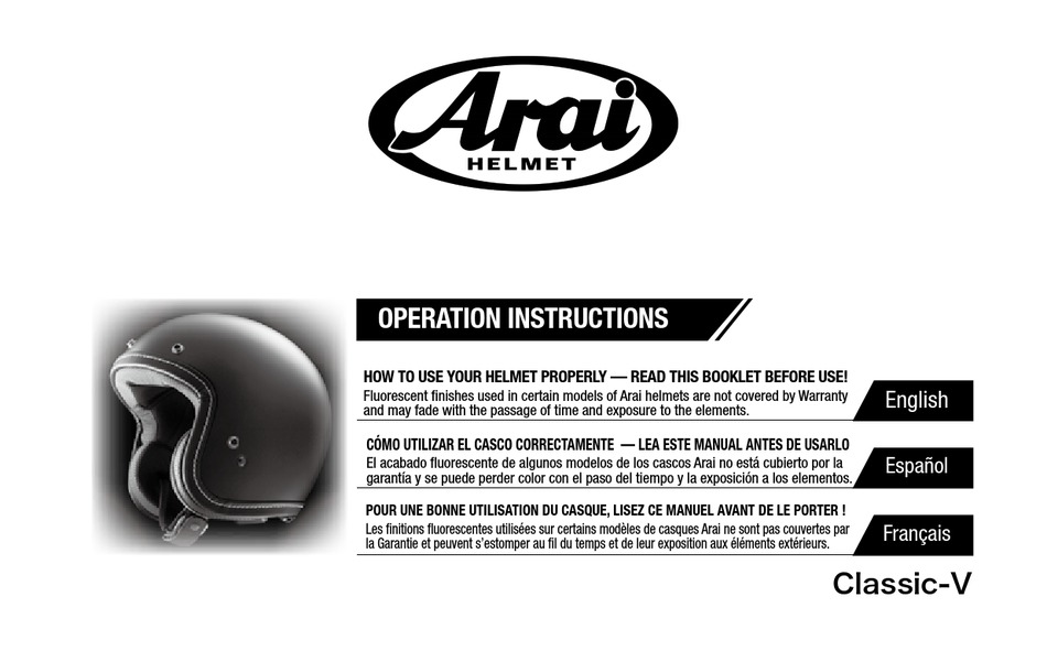 ARAI CLASSIC V OPERATION INSTRUCTIONS MANUAL Pdf Download ManualsLib