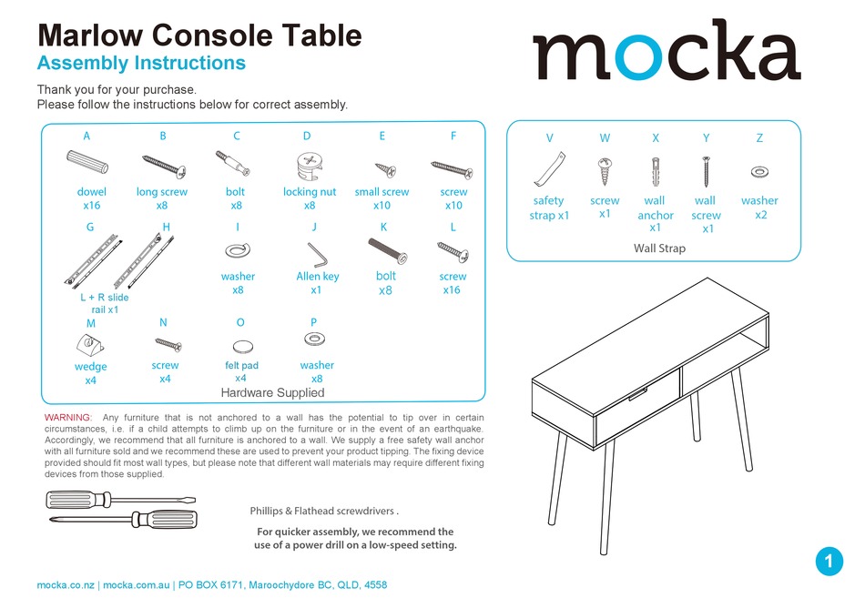 MOCKA MARLOW CONSOLE TABLE ASSEMBLY INSTRUCTIONS MANUAL Pdf Download