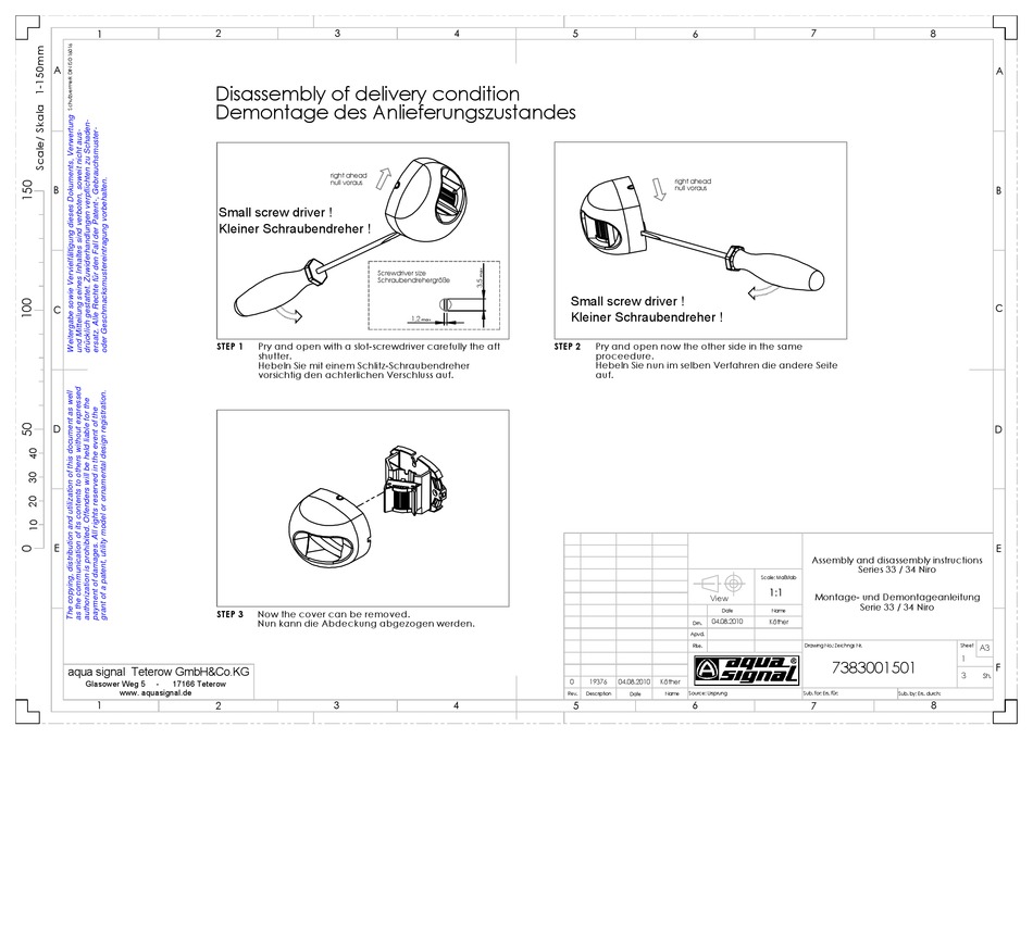 AQUA SIGNAL 33 NIRO SERIES ASSEMBLY AND DISASSEMBLY INSTRUCTIONS Pdf