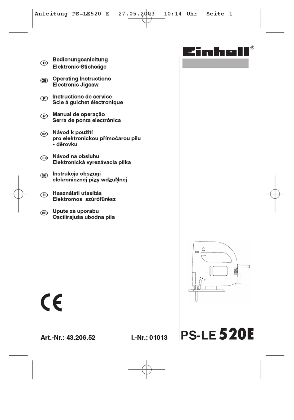 EINHELL PS-LE 520E OPERATING INSTRUCTIONS MANUAL Pdf Download | ManualsLib